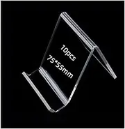 10 Pieces Transparent Acrylic Book Stand for Display - Clear N/C Shape Flat Back Plexiglass Brochure Easel for Books, Notebooks (75*55mm)