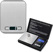 Two Digital Scales,11lb,5kg/1g,500g/0.01g,with 50g Calibration Weight,Kitchen Scale,Food Scale,Large Weighing Pans and high-Precision Solutions,Battery Included,Soft Tape Included(150cm/60inch)