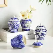 Set of 4 Small Blue and White Vase Porcelain Vases Blue Chinoiserie Decor Por...