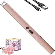Lighter Electric Candle USB Type C Rechargeable Lighter with Upgraded LED Battery Display Safety Switch Flameless Plasma Windproof for Cooking BBQs Fireworks, Gifts for Women Men Mom Wife (Rose Gold)