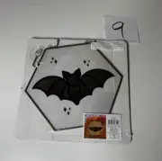Black Bat Glass Sun Catcher - Hexagon Shape Hanging Wall Art Decor NWT