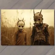 5x7" Weird Creepy Vibe Field Metal Masks Cult Strange Apocalypse Unusual Kid