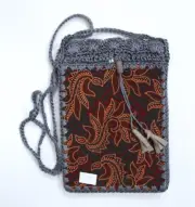 Batik Fabric Ethnic Print and Crochet Small Crossbody Bag (#28) Handmade New