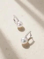 [Mikimoto] Mikimoto - 18-karat White Gold, Pearl And Diamond Hoop Earrings - One size One size White