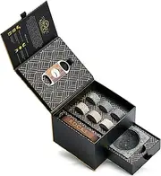 Whiskey Stones Gift Set with Cigar Cutter & Cigar Ashtray - 6 Handcrafted Round Stones, Presentation & Storage Tray - Luxurious Whiskey & Cigar Accessories Gold Foil Gift Box by R.O.C.K.S.