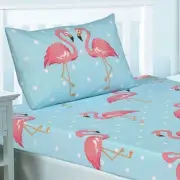 FIFI FLAMINGO DOTTY DOUBLE FITTED SHEET + TWO PILLOWCASES - BEDDING CHILDRENS