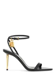 [TOM FORD] TOM FORD black goat leather sandals with 10 cm stiletto heel and ankle strap 36 Black