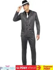 Mens Gangster Boss Mob 20s 1920s Pinstripes Pimp Suit Fancy Dress Costume