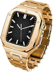 [KKFAUS] Latest Stainless Steel for IWatch Series 45mm 44mm Modification Metal Bezel Fluorine rubber Strap For Apple Watch 7 6 5 4 45mm