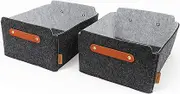 Miqio® Design Felt Storage Box with Leather Handle | High-Quality Felt Basket | Felt Box with Genuine Leather Elements | Shelf Basket | Dark Grey Anthracite Felt Basket Set of 2