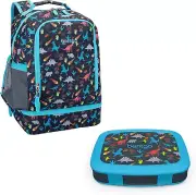 2-In-1 Backpack & Insulated Lunch Bag Set with Kids Prints Lunch Box (Dinosaur)