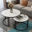 2X White Nesting Coffee Tables Sintered Stone Nest Center Side Table 2-Bar Frame