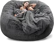 Bean Bag Chair Cover (it was just a Cover, not a Full Bean Bag). Chair Cushion Large Round Soft Fluffy PV Velvet Washable Lazy Sofa Bed Cover Living Room Furniture,Dark gray-7FT