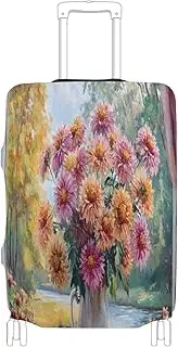 [Joisal] Window Flowers Suitcase Protector Cover Tsa Approved Fit 18-32 Inch Luggage, Airplane Travel Essentials, Chrysanthemums, XL 29-32 in