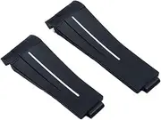 AEMALL 20mm Rubber Watch Band Black Adjustable Fold Buckle Watch Band for Rolex Strap for Submariner GMT OYSTERFLEX Daytona Bracelet (Color : Blk White line, Size : Gold Buckle)
