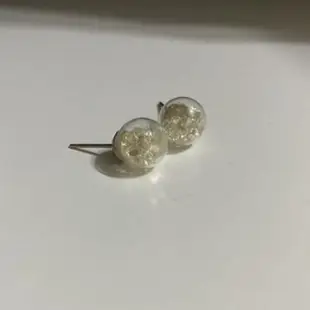 立體透明玻璃球碎鑽造型耳環