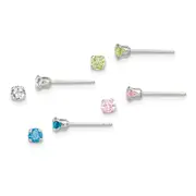 Sterling Silver 4Pc Post Stellux Crystal Earring Set