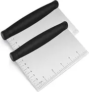 XBOGO 2 Pack Stainless Steel Scraper/Chopper Multi-Purpose with Contoured Grip for Cake Pizza Bread,Grilling,Cooking Silver, Black (2 Pack)