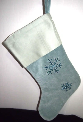 Light Slate Blue Christmas Stocking w/Beaded Snowflake Accent-Made In India-15"