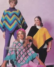 3 EASY PONCHOS / 2 knit 1 crochet - 8ply or D.K. - COPY ladies knitting pattern