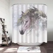 Winter Snow and Bright Hair White Horse Shower Curtain