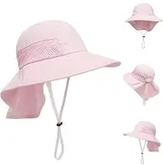 [Generic] Kids Girls Boys Ausgear Sun Hat Wide Brim UPF50+ Beach Hats Mesh Cap with Neck Flap for Baby Toddler Outdoors