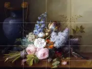 Bouquet of Flowers and bird Tile Mural Bathroom Wall Backsplash Marble Ceramic