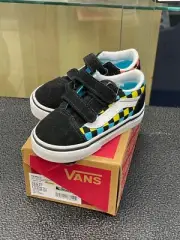 Children Shoes Vans Kids Old Skool V NEON GLOW CHECKERBOARD sz 6t new #3#