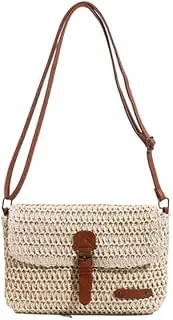 [Generic] Straw Beach Bag Summer Crossbody Bag Square Handbag with Adjustable Strap Tote Bag for Women Travel Vacation