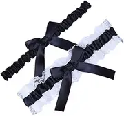 [BESTYASH] 1 Set Bowknot Lace Garters Rings Bridal Accessory (Black, White)