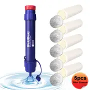 Personal Water Filter Straw &5xReplacement,Water Purifier Preparedness Emergency