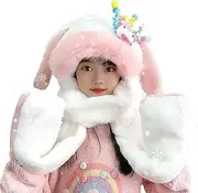 [Generico] Bunny Ears Hat | Plush Winter Hat | Hooded Scarf Hats | Bunny Hat Gloves, Hooded Bunny Scarf, Winter Neck Warmer with Gloves And Ear Protection for Cozy Cold Weather Wear