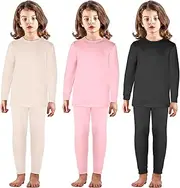 [Silkfly] 3 Set Kid Thermal Underwear Set Soft Fleece Lined Boys and Girls Long Winter Johns Base Layer Thermal Top and Bottom