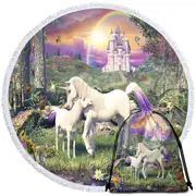 Magical Forest the Sanctuary of the Unicorns Round Beach Towel