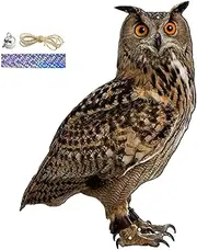 Garden Owls to Scare Birds Away, Owl Scarecrow Bird with Bell, Waterproof Garden Decor for Patio/Balcony, Durable PP Material, 23.6inch Rope & Ribbon, Humane Bird