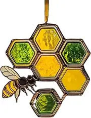 Honeycomb Ornaments - Acrylic Honey Bee Decor | Honeycomb Pendant, Decorative Nature-Inspired Sun Catcher for Window Kitchen Garden Kids Room