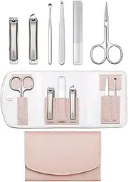 Nail Clippers Set 6-Piece Stainless Steel Manicure Set for Women with Splashproof Nail Clippers, Portable Travel Nail Care Tools with Leather Case Manicure Set (Pink)