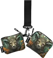 [XYMZR] Fantasy Elk Floral Mini Zip Around Wristlet keychain Wallet for Women Personalized Pattern Detachable Dual Pouch Wristlet Portable Wallet Phone Coin Purse, Multi-colored, One Size