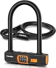 Febabilo Bike Locks Heavy Duty Anti Theft, Combo Bike U Lock, 4-Digit Resettable Combination E-Bike Large U Shaped Lock with 5Ft Steel Cable for Electric Bike, Bicycle, Escooter, Motorcycle,Door