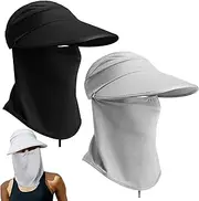 [Geyoga] 2 Pcs Face Mask Sun Protection Breathable Face Cover Hat 2-in-1 Full Head Mask Hat Waterproof UV for Women Summer (Black,Light Grey,Removable)
