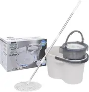 White Magic Turbo Spin Mop – Hand Press – Floor Cleaning System – Cleaning Agitator - Cleans All Hard Floors – Tile, Timber, Stone, Vinyl - White/Grey – Original & Best