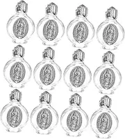 MINAOLULUS 12pcs Embossed Glass Holy Water Bottles Decorative Flower Design for Baptism and Religious Celebrations Transparent Glass Water Container for Catholic Blessings