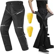 Auboa Winter Detachable Motorcycle Riding Pants for Men CE 2 Armored Powersports Overpants with Full Leg Zip Model PF2, White