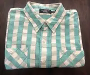 RRL Ralph Lauren Plaid Farrell Workshirt Men’s Medium Green Cream