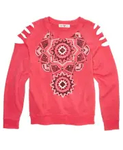 Kandy Kiss Girls Shredded-Sleeve Graphic Top Slash Sweatshirt (Small, Red)