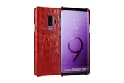 For Samsung Galaxy S9+ PLUS Case,Crocodile Shell Genuine Cow Leather Cover,Red