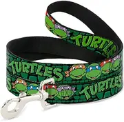 Buckle-Down"Classic TMNT Group Faces/Turtles Turtle Shell Black/Green" Pet Leash, 6'-1/2"