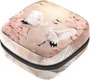 Period Bag,Sanitary Napkin Storage Bag,Flower Crane Fuji Japanese Style,Tampon Holder for Purse