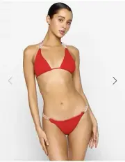 Beach Bunny - Kyla Triangle Top Skimpy Bottom Bikini by Summer Haus Red MEDIUM