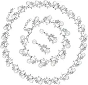 [Homoyoyo] 1set Elegant Jewelry Set Rhinestone Necklace Crystal Earrings and Bracelet for Weddings and Formal Occasions for Women